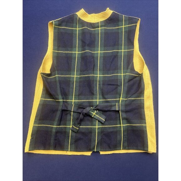 Vintage collegiate style sweater vest crest 1980s Green Plaid Back NY Gard Coll - Picture 6 of 8
